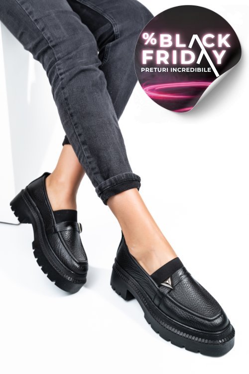 Mocasini negri piele naturala ipcbm012