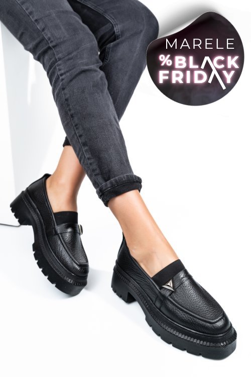 Mocasini negri piele naturala ipcbm012