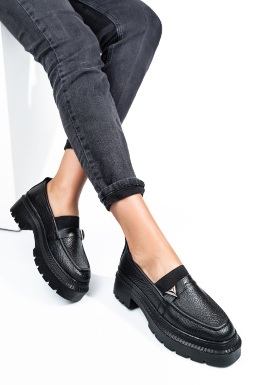 Mocasini negri piele naturala ipcbm012