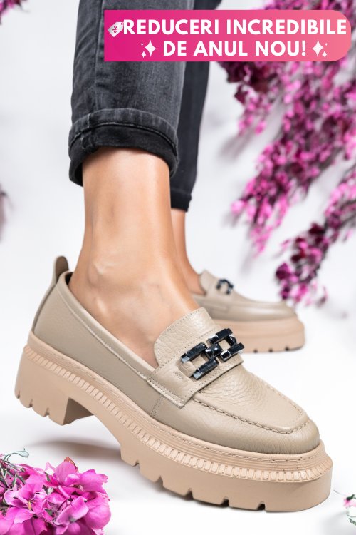 Mocasini bej piele naturala ipcbm018