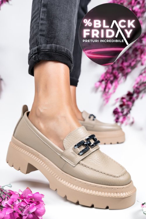 Mocasini bej piele naturala ipcbm018