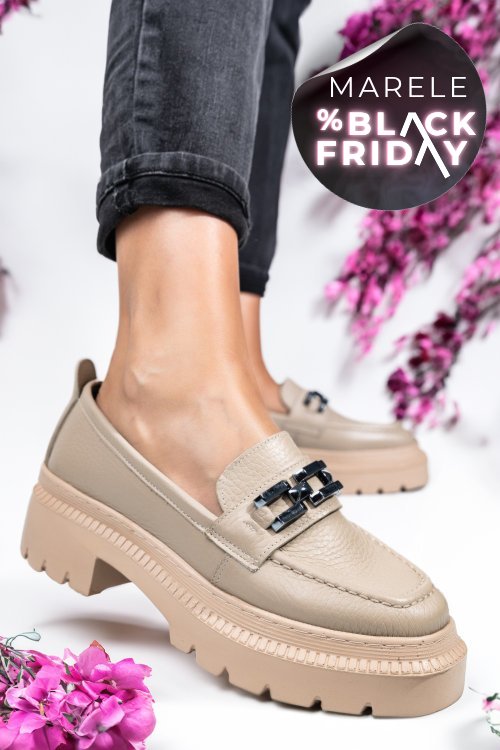 Mocasini bej piele naturala ipcbm018