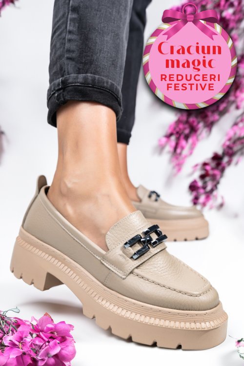 Mocasini bej piele naturala ipcbm018