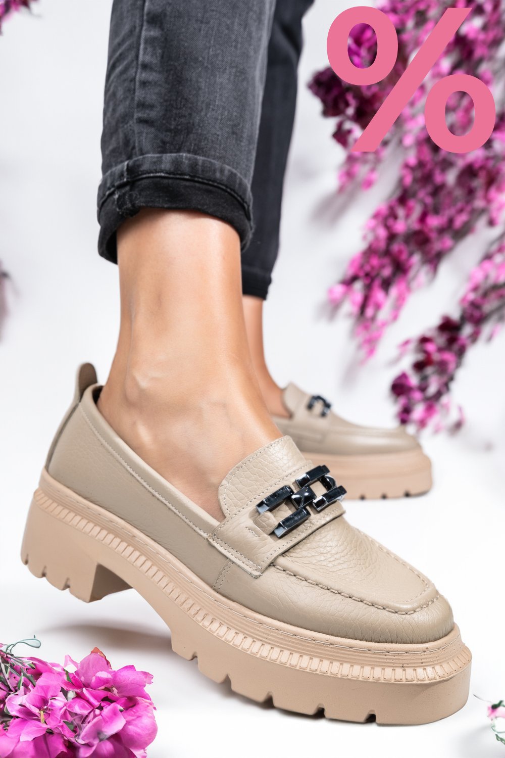 MOCASINI BEJ PIELE NATURALA IPCBM018