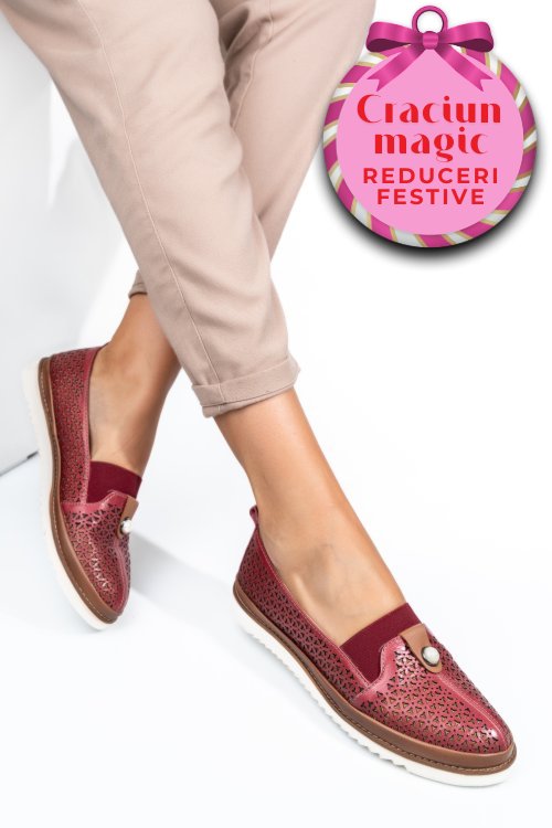 Mocasini rosii piele naturala 1pc26