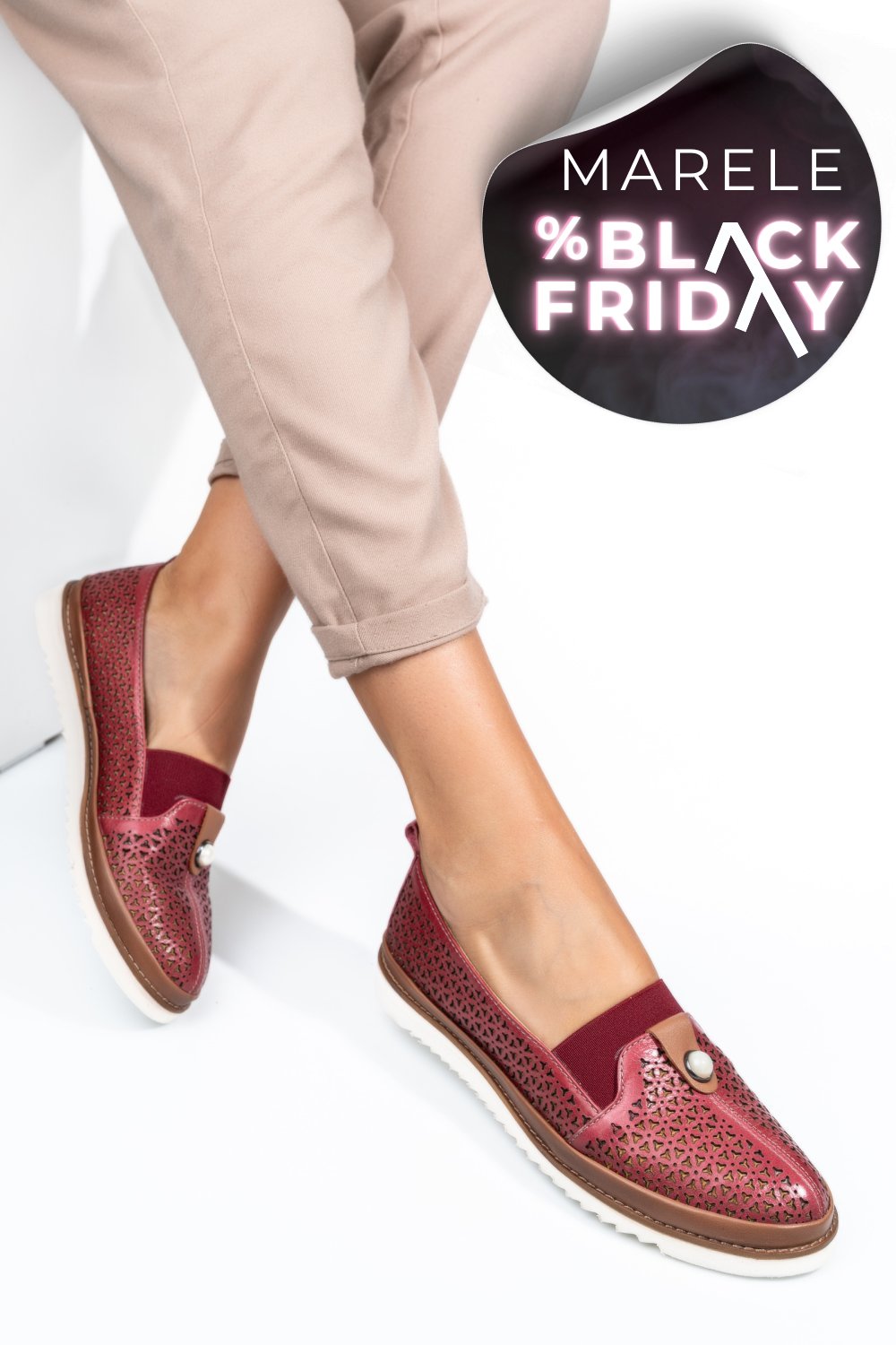 MOCASINI ROSII PIELE NATURALA 1PC26