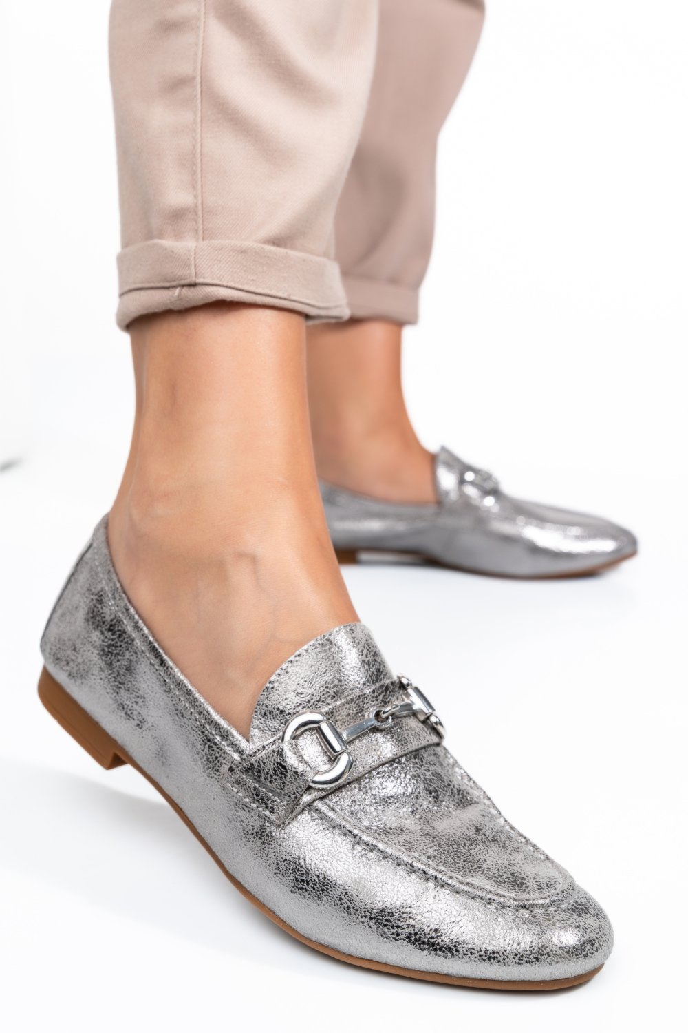 MOCASINI FEMEI PIELE NATURALA ARGINTII WS-263R19