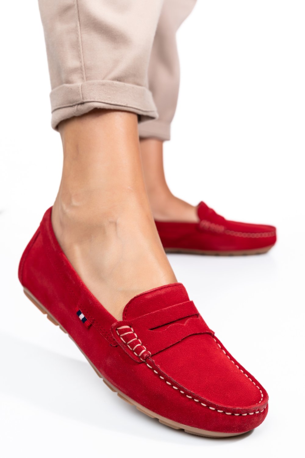 MOCASINI ROSII PIELE NATURALA INTOARSA US77B04-4101