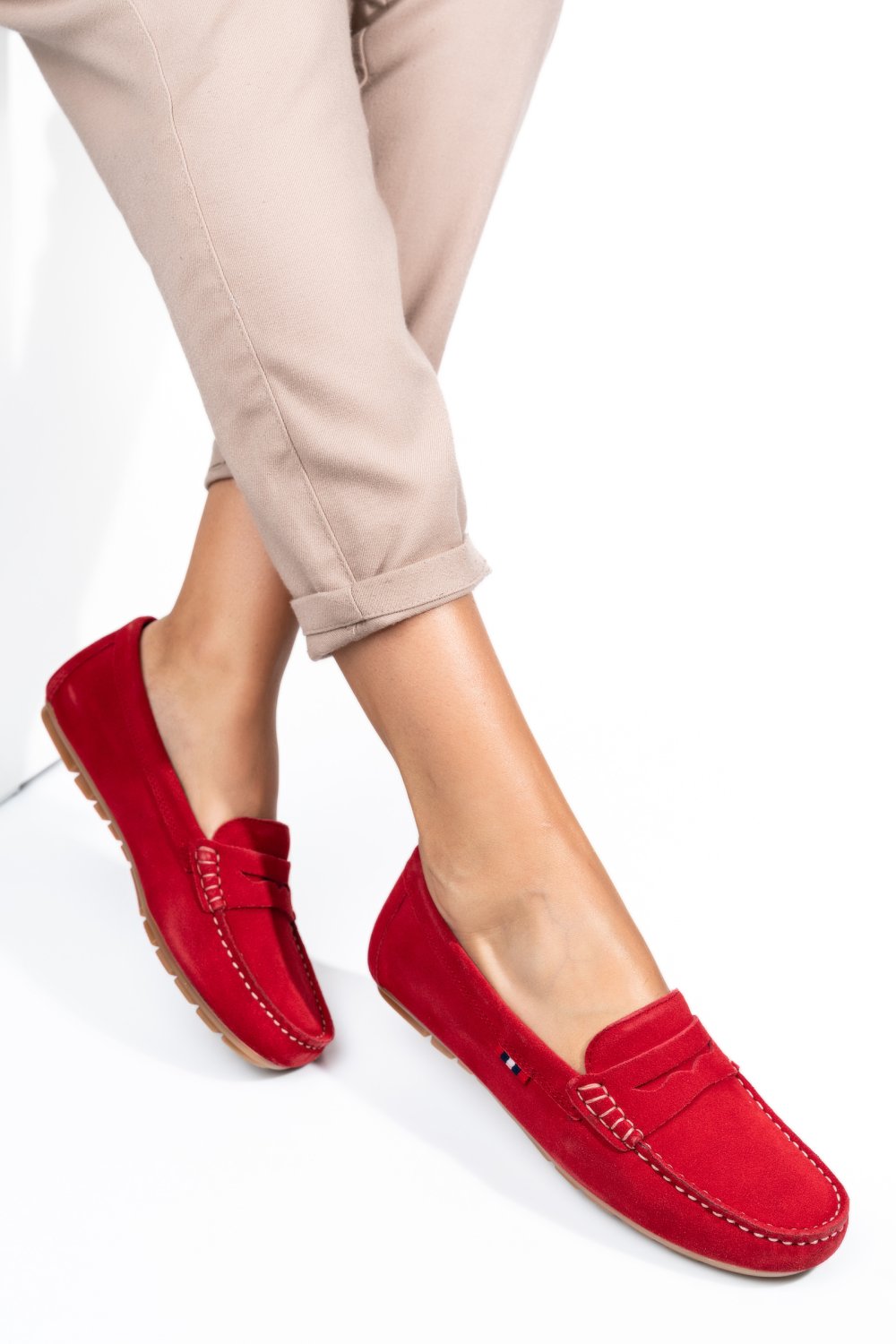 MOCASINI ROSII PIELE NATURALA INTOARSA US77B04-4101