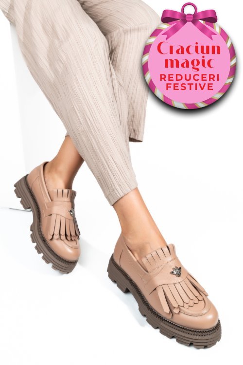 Mocasini dama piele naturala roz 3s7795
