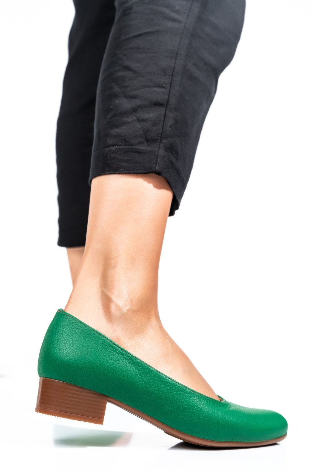 PANTOFI DAMA PIELE NATURALA VERDE DESCHIS TOC MIC 2S77040