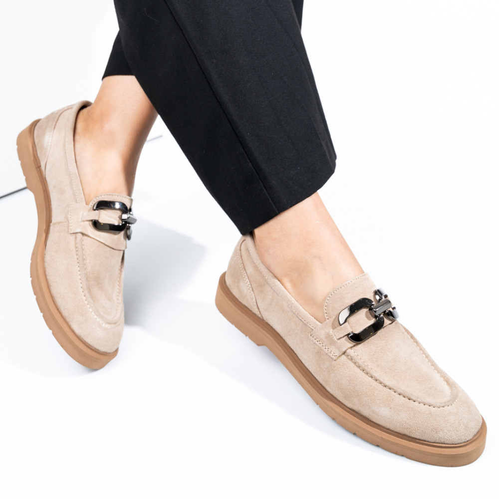 MOCASINI BEJ PIELE NATURALA INTOARSA 1S771205