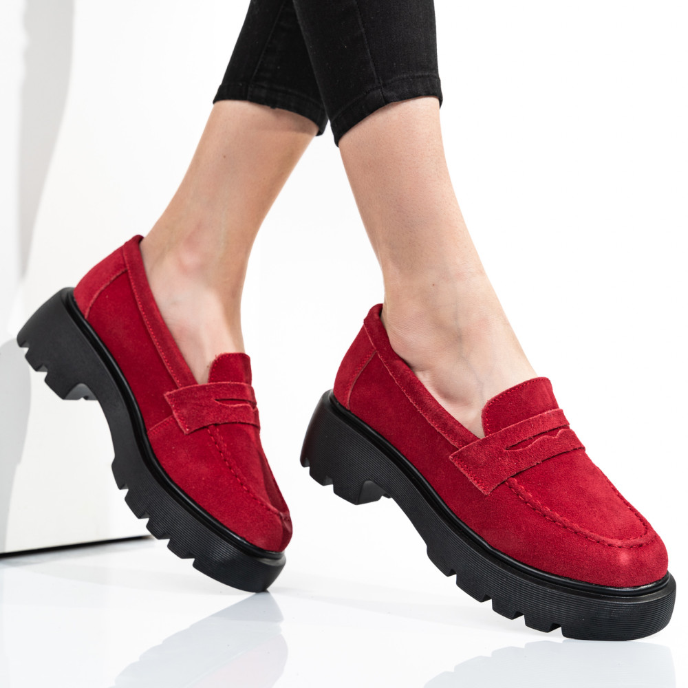 MOCASINI ROSII PIELE NATURALA INTOARSA TSP3203