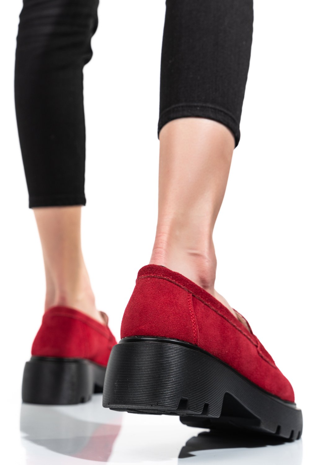 MOCASINI ROSII PIELE NATURALA INTOARSA TSP3203