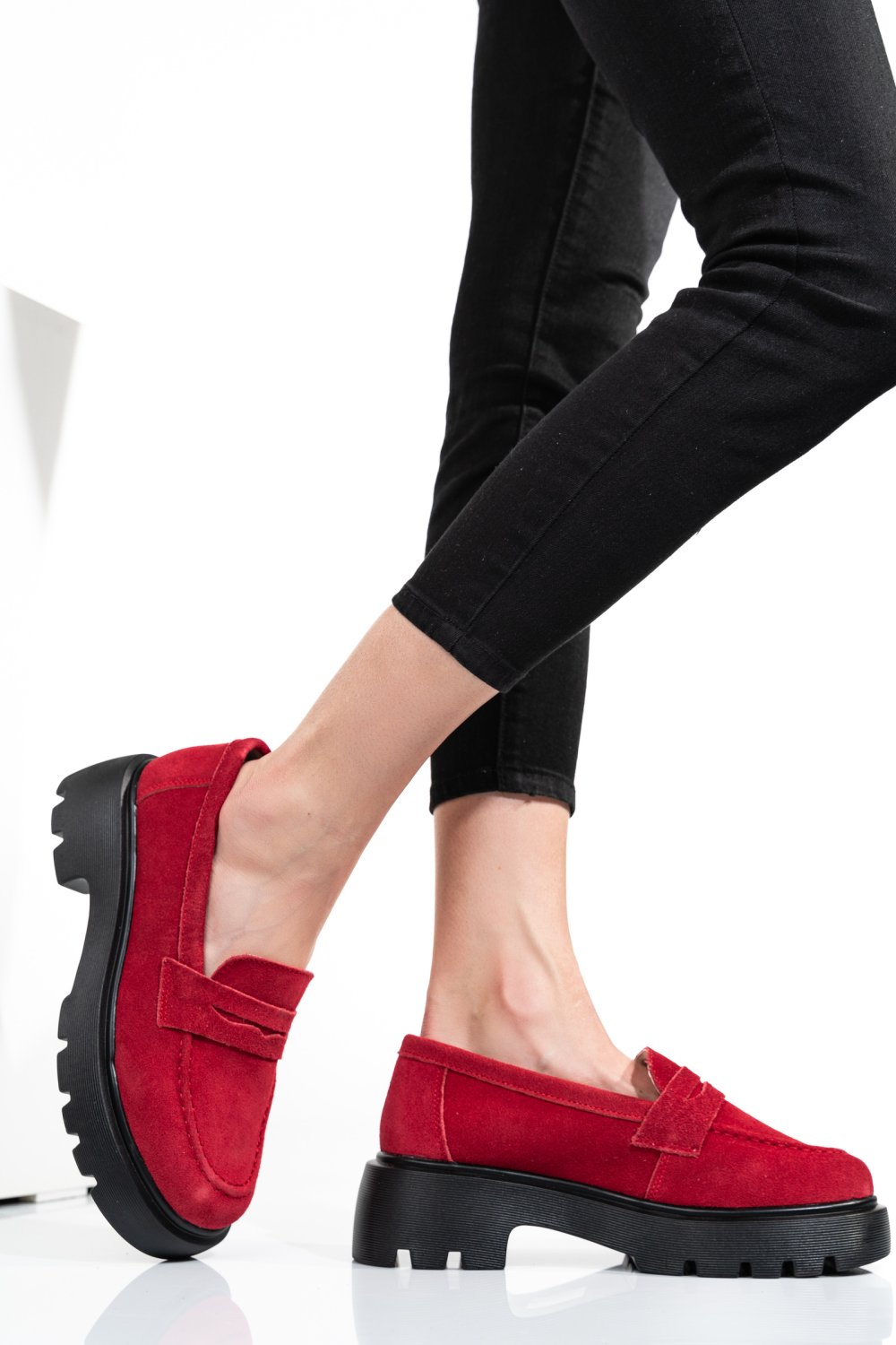 MOCASINI ROSII PIELE NATURALA INTOARSA TSP3203