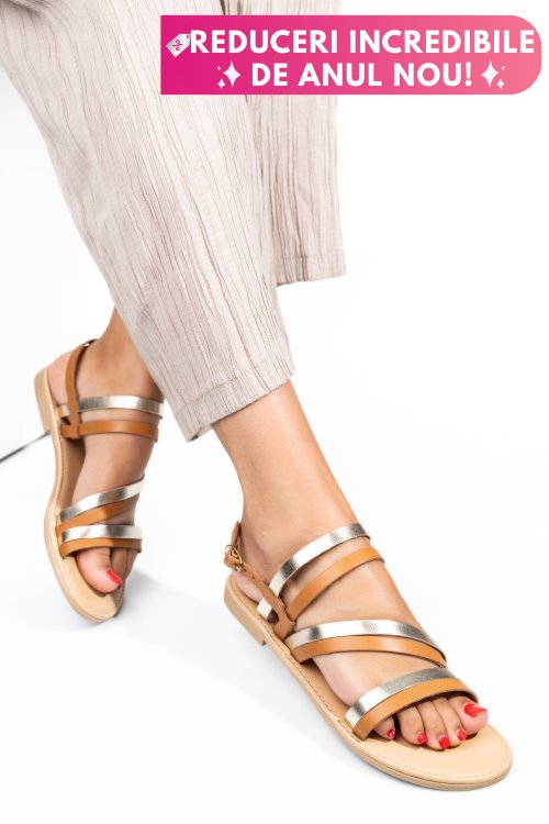 Sandale maro auriu piele naturala sspabrina