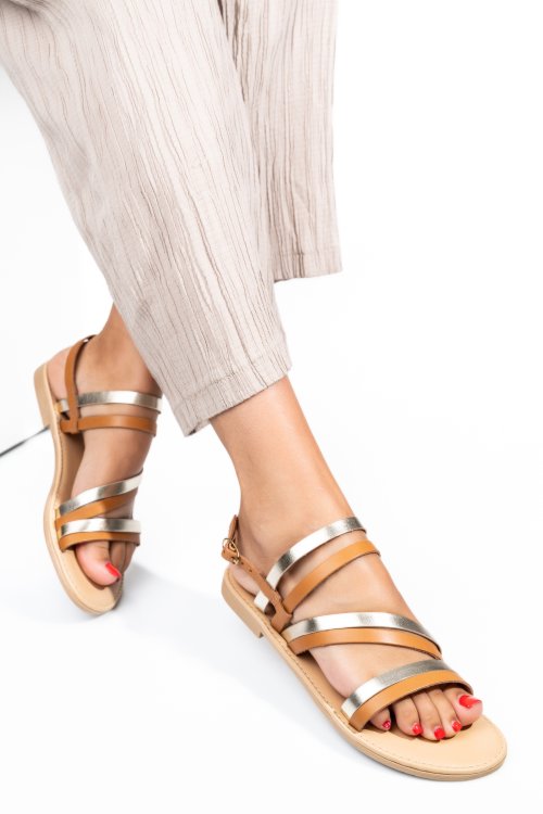 Sandale maro auriu piele naturala sspabrina