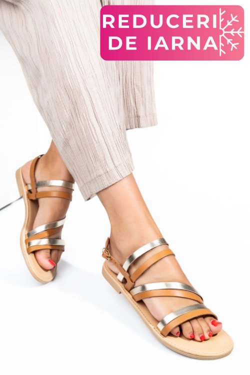 Sandale maro auriu piele naturala sspabrina