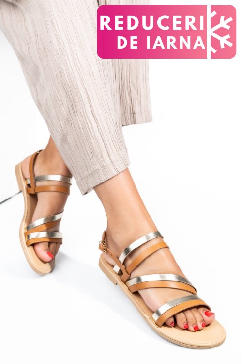Sandale maro auriu piele naturala sspabrina