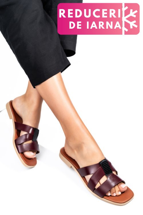 Papuci wine piele naturala 1sp05