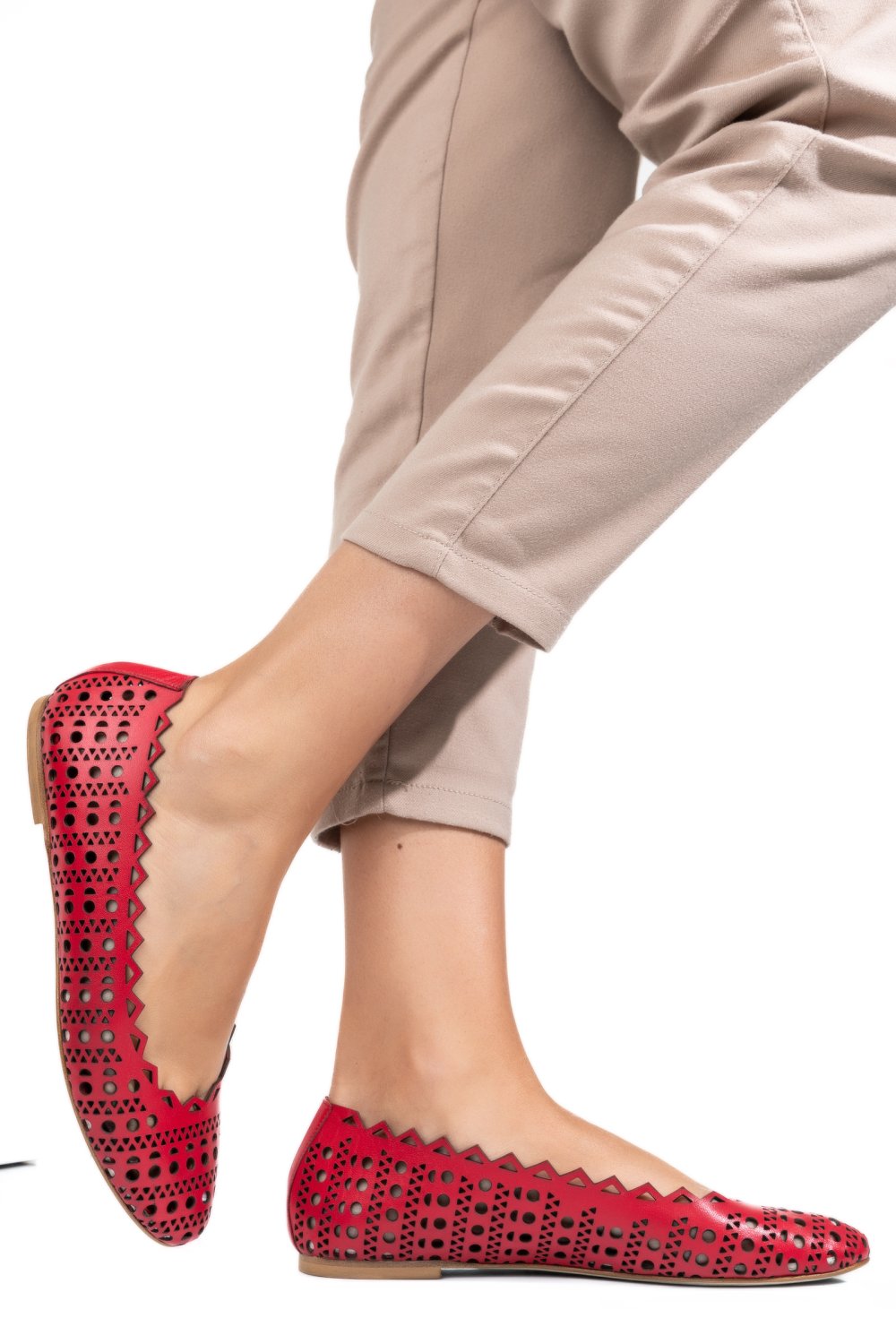 BALERINI ROSII PIELE NATURALA DE8502P05