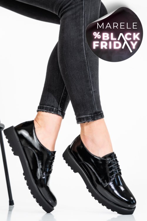 Pantofi negri piele naturala lacuita 1s7792656npk