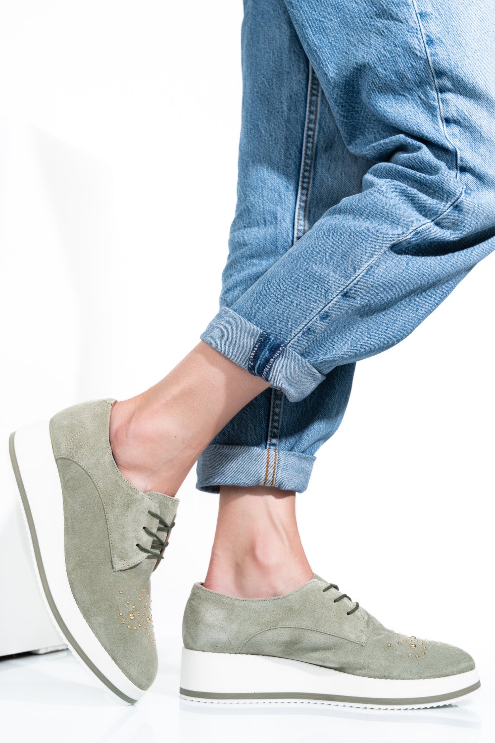 PANTOFI VERZI PIELE NATURALA INTOARSA OFELIA