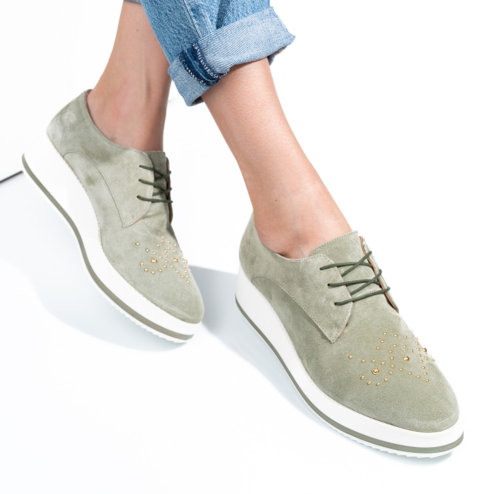 PANTOFI VERZI PIELE NATURALA INTOARSA OFELIA