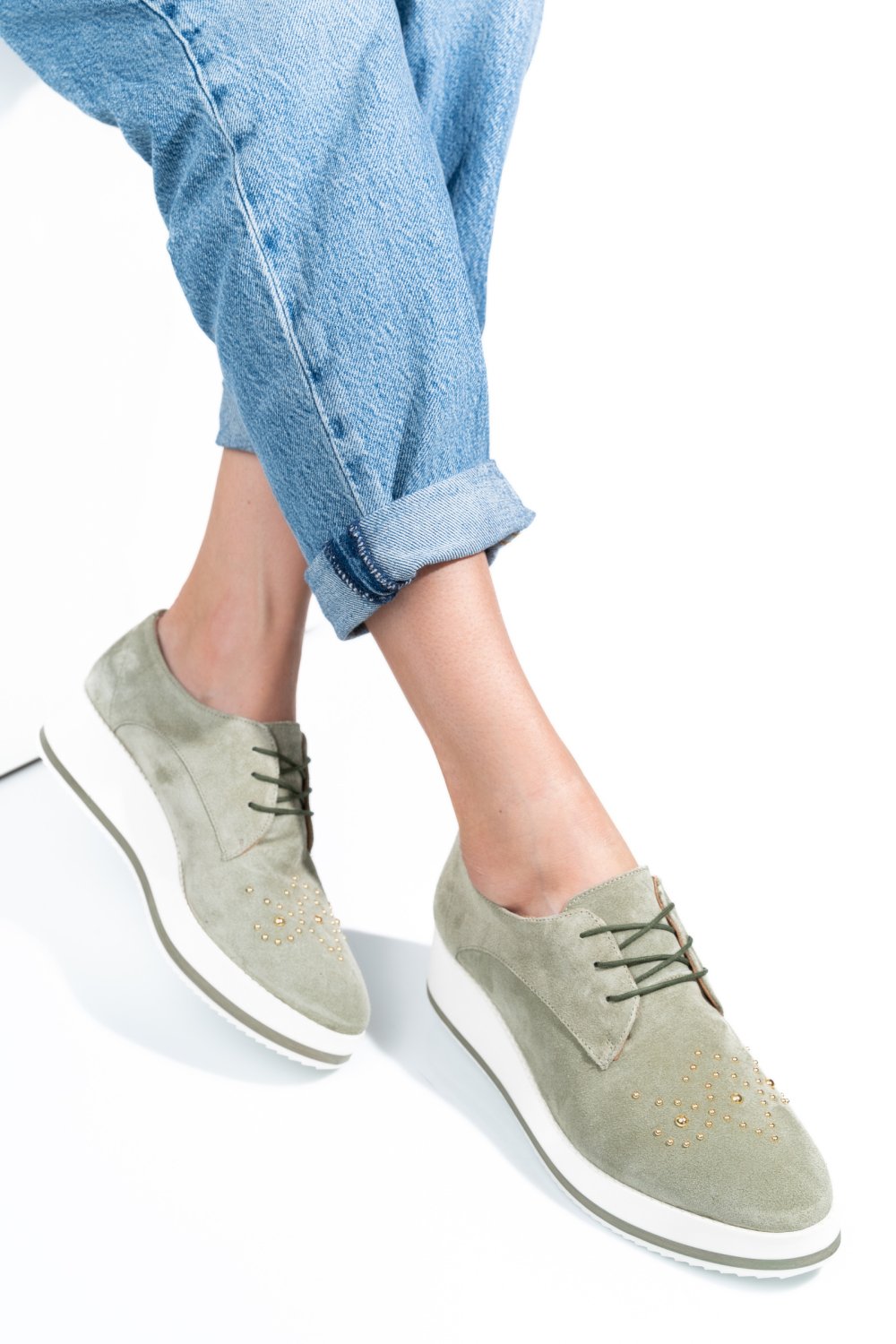 PANTOFI VERZI PIELE NATURALA INTOARSA OFELIA