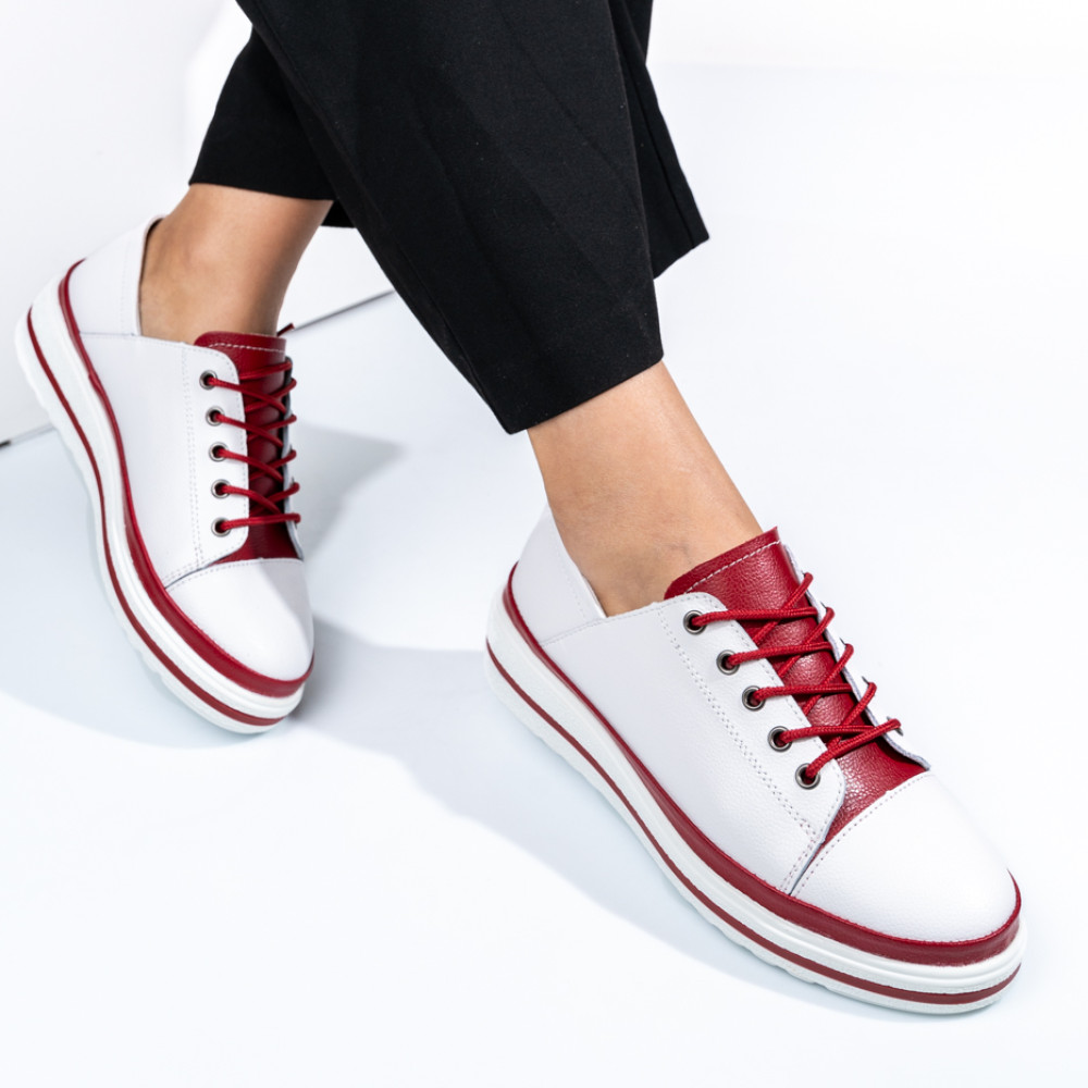 PANTOFI ALB ROSU PIELE NATURALA JSPY2780