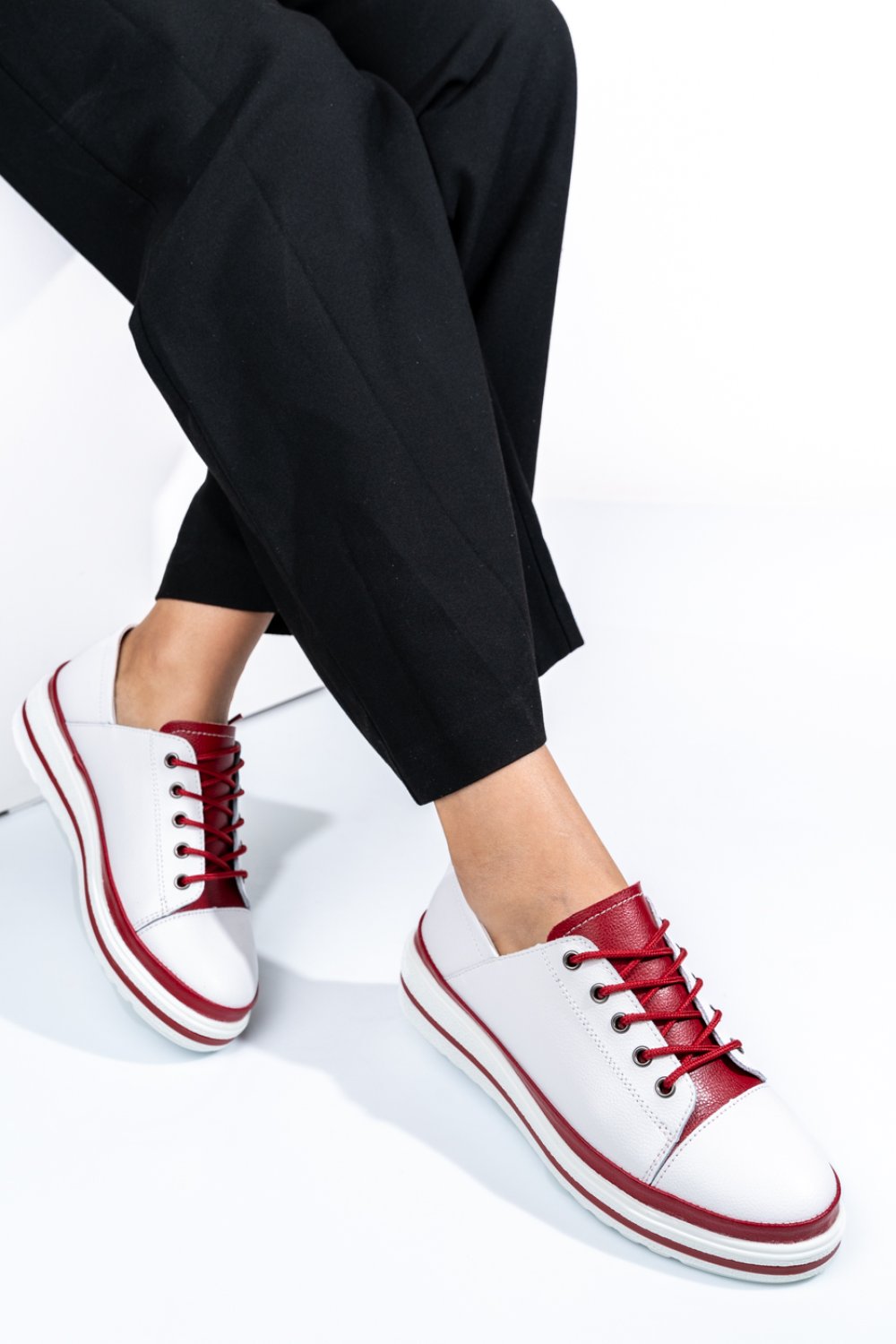 PANTOFI ALB ROSU PIELE NATURALA JSPY2780