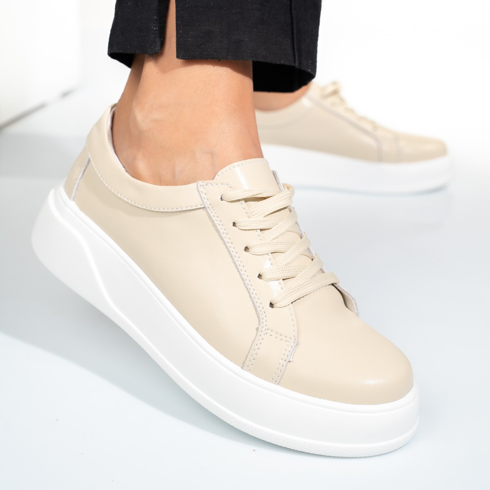 PANTOFI SPORT BEIGE PIELE NATURALA TSP-5921