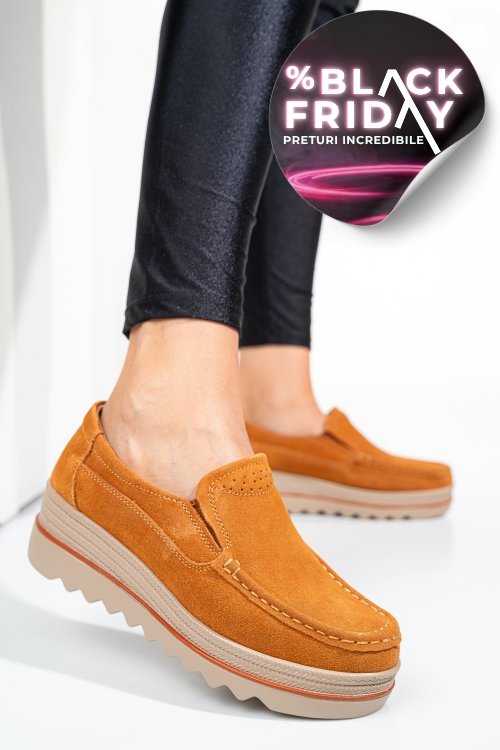 Mocasini camel piele naturala intoarsa 3sp088