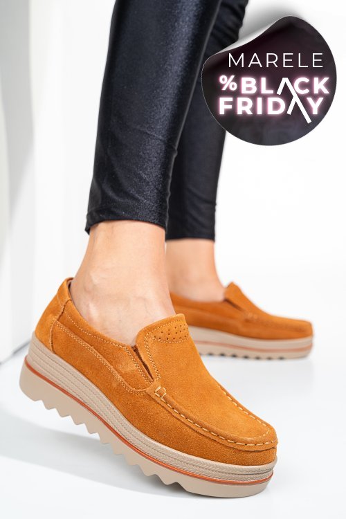 Mocasini camel piele naturala intoarsa 3sp088