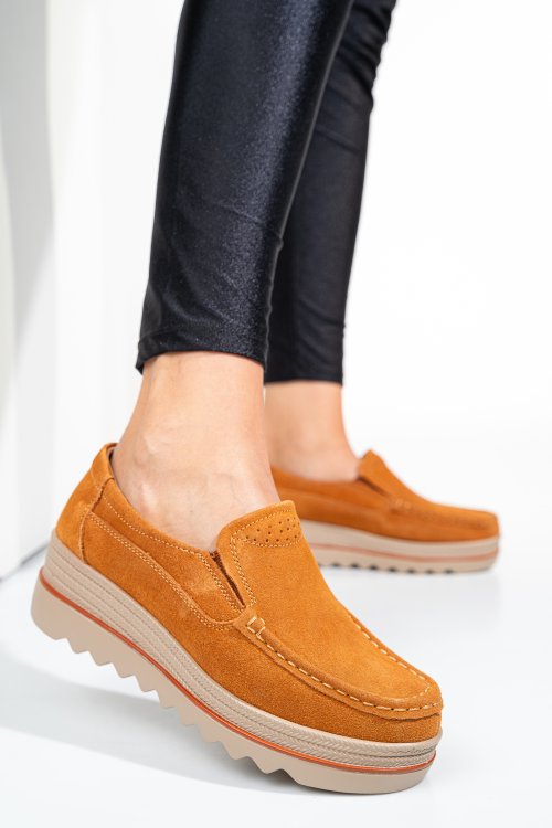 Mocasini camel piele naturala intoarsa 3sp088