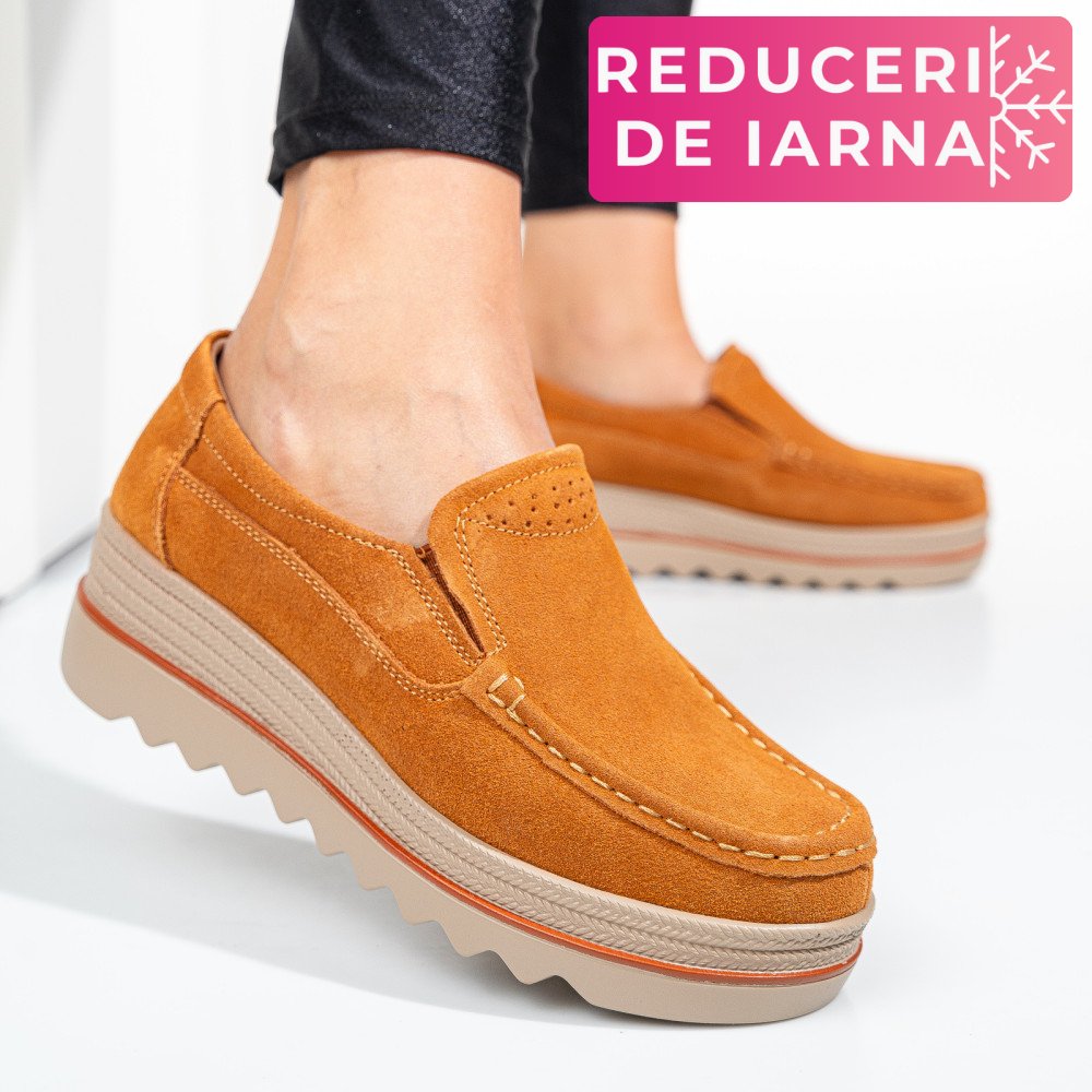 MOCASINI CAMEL PIELE NATURALA INTOARSA 3SP088