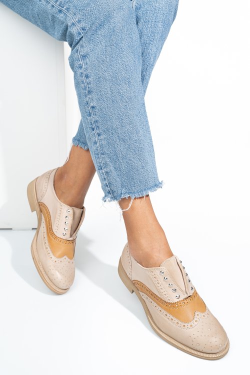 Pantofi bej maro piele naturala 5s7758-005