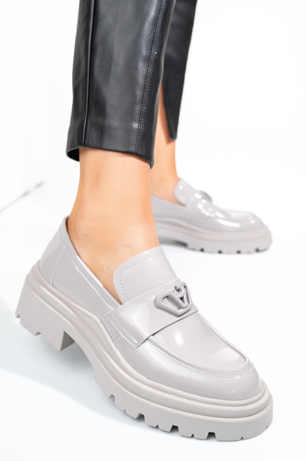 MOCASINI GRI PIELE NATURALA LACUITA TSPN6314