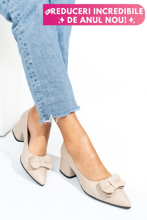 Pantofi bej piele naturala 1pc456