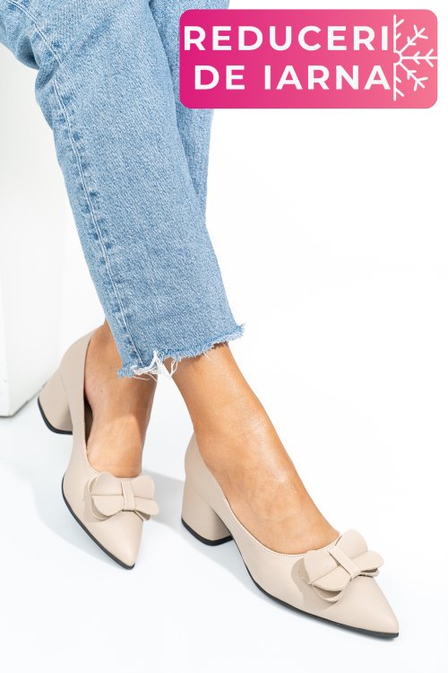 Pantofi bej piele naturala 1pc456