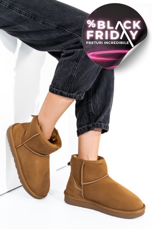 Cizme dama imblanite piele naturala intoarsa maro is771201