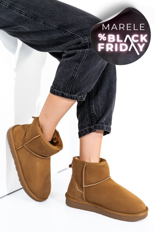 Cizme dama imblanite piele naturala intoarsa maro is771201