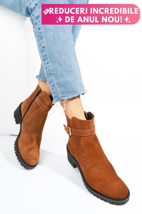 Ghete camel piele naturala intoarsa 1s77537