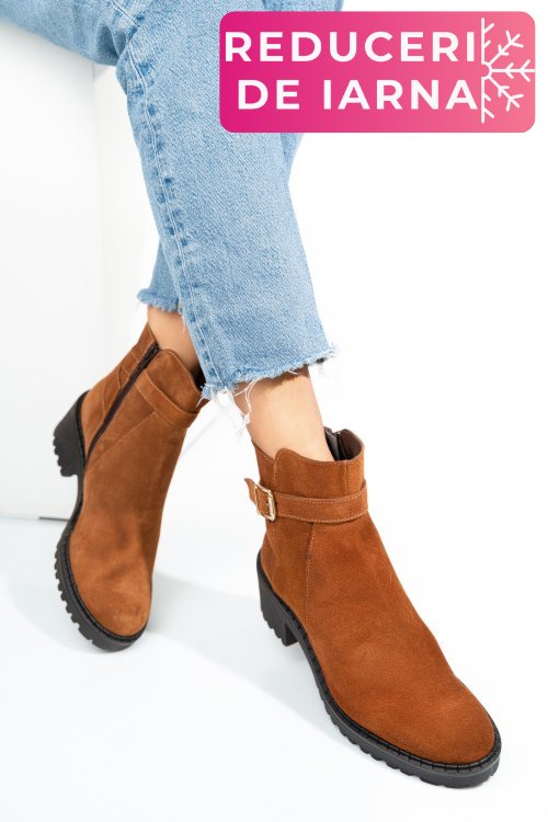 Ghete camel piele naturala intoarsa 1s77537