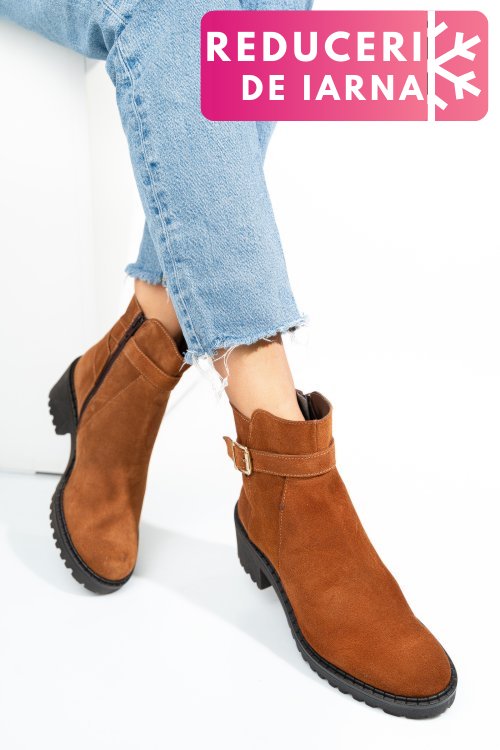 Ghete camel piele naturala intoarsa 1s77537