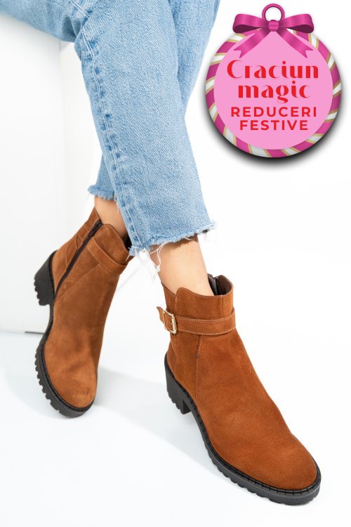 Ghete camel piele naturala intoarsa 1s77537