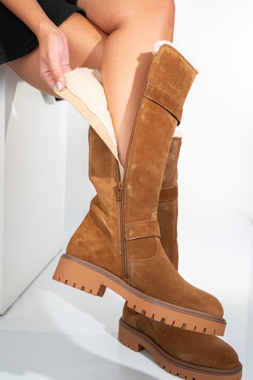 Cizme maro piele naturala intoarsa 12270648