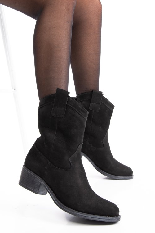 Ghete dama piele naturala intoarsa negre toc mic 2s7702841nbk