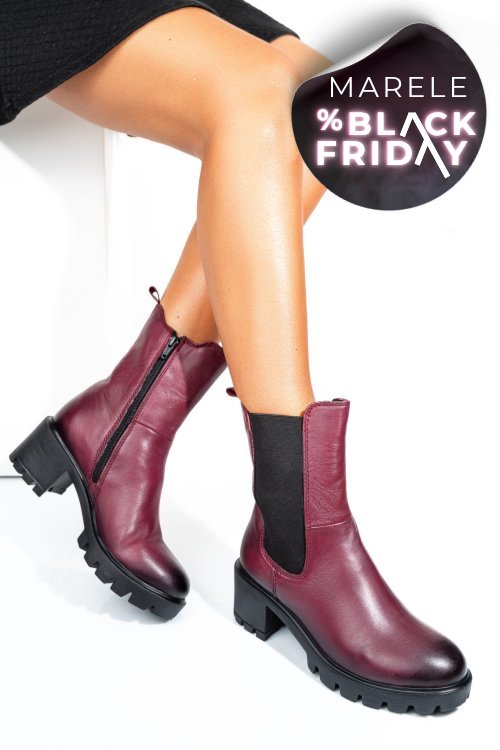 Ghete dama piele naturala bordo toc mic 8s77799