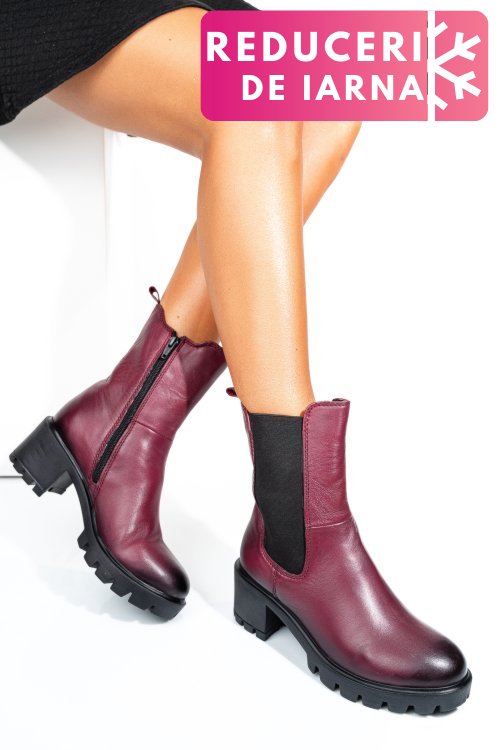 Ghete dama piele naturala bordo toc mic 8s77799